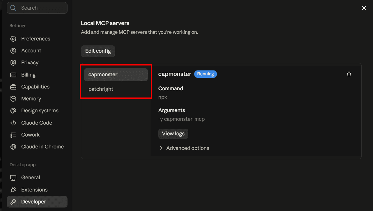 Servidores MCP conectados e ferramentas disponíveis no Claude Desktop