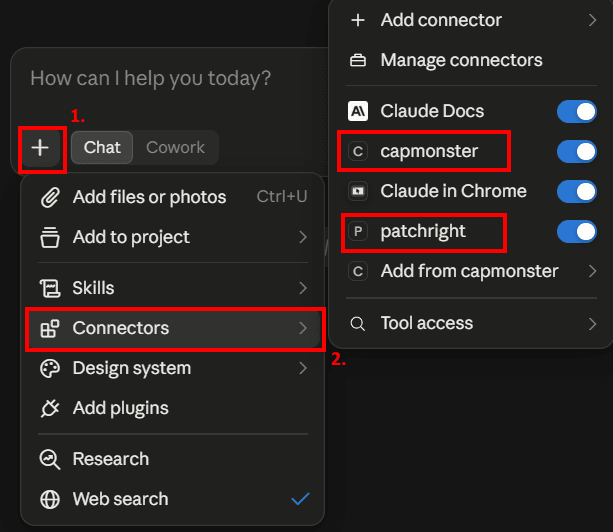 Abrindo a seção Connectors no Claude Desktop